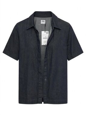 Zara Black Short Sleeve Button-Down Shirt